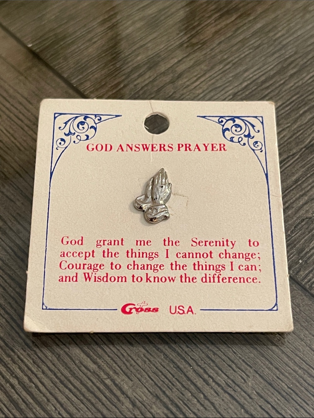 Vintage “God Answers Prayer” Silver-tone Praying Hands Pin